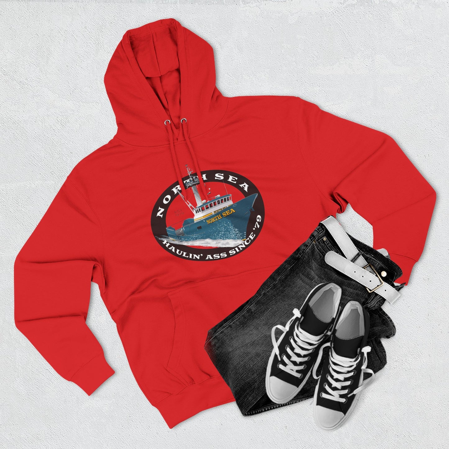 Haulin Ass Three-Panel Fleece Hoodie north sea