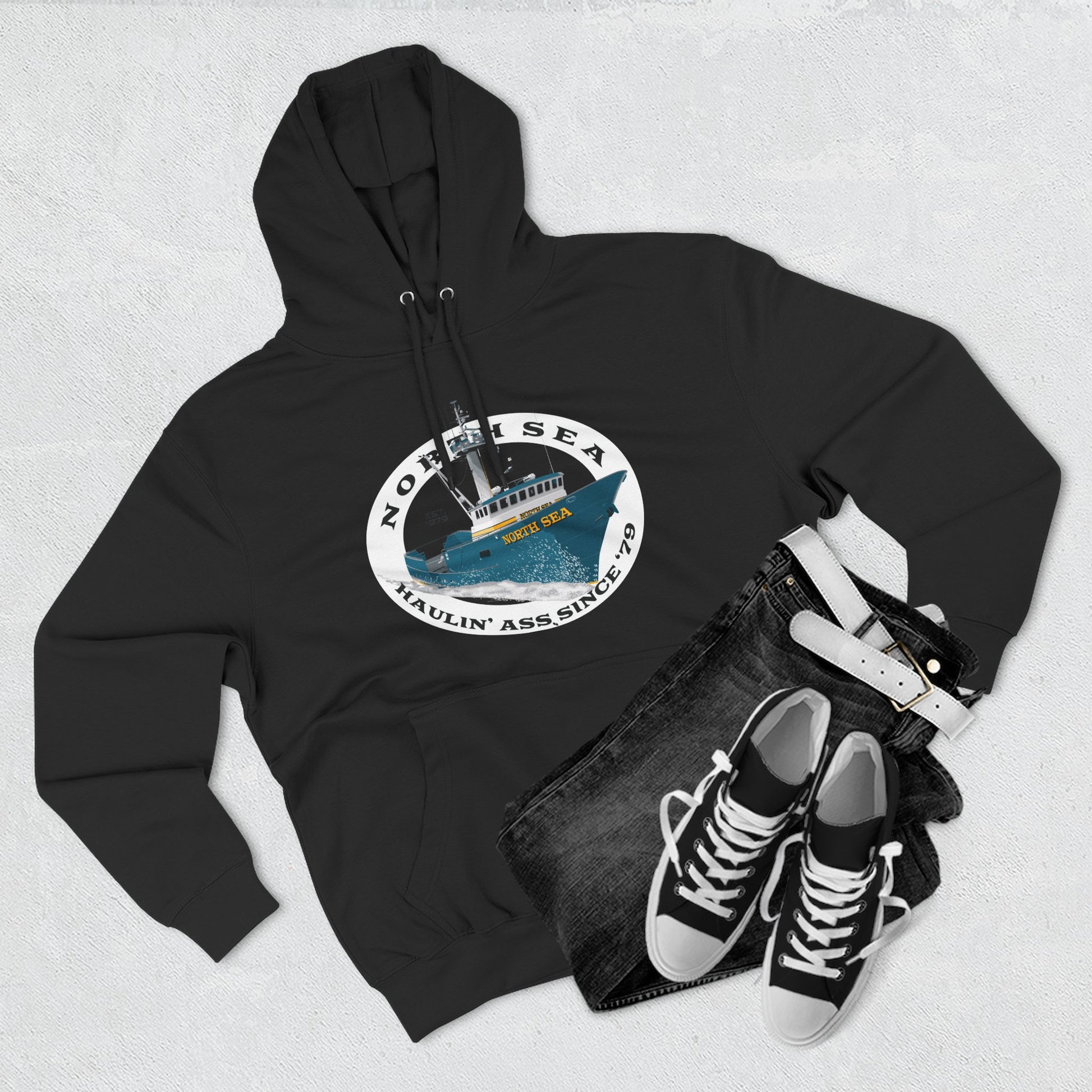 Haulin Ass Three-Panel Fleece Hoodie north sea