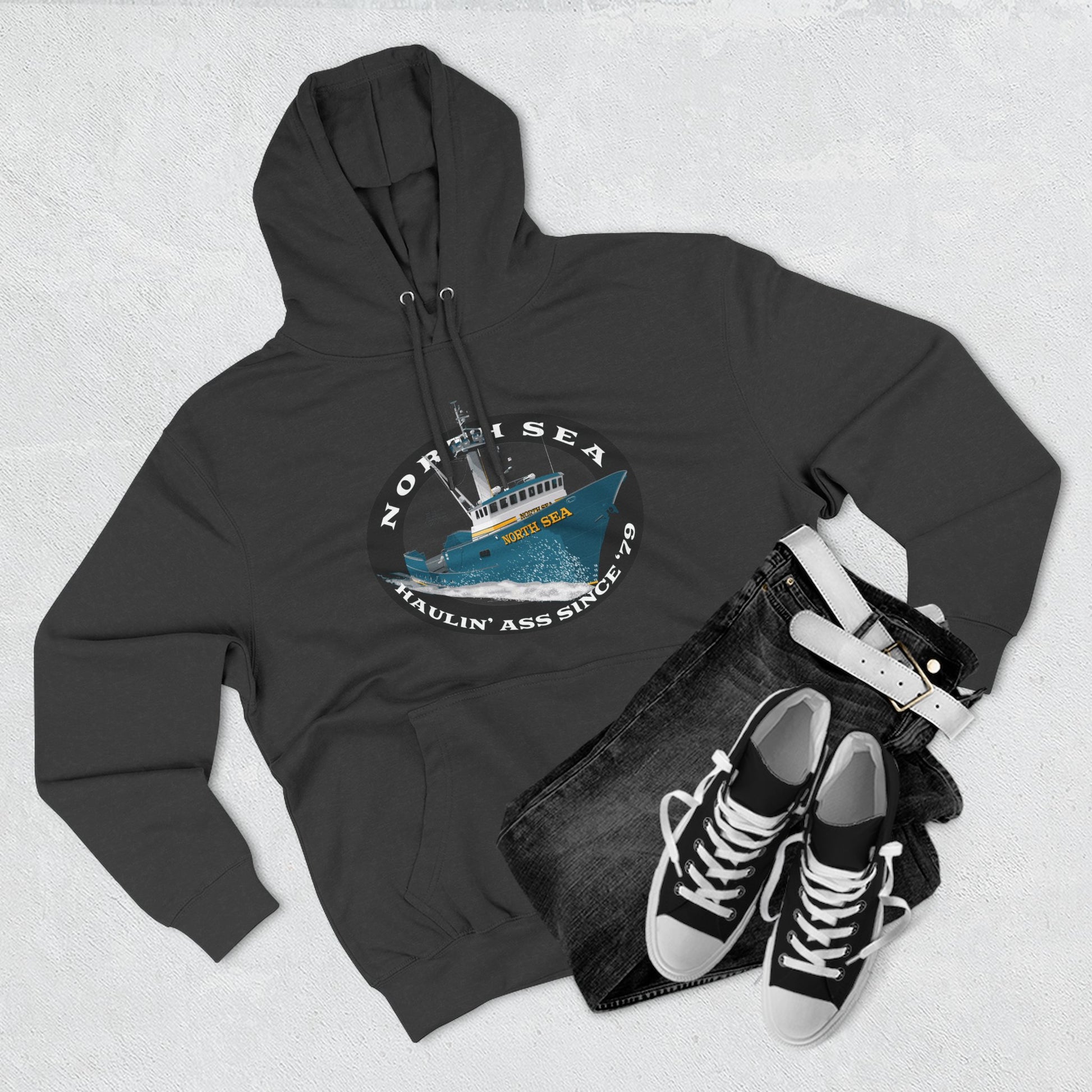 Haulin Ass Three-Panel Fleece Hoodie north sea