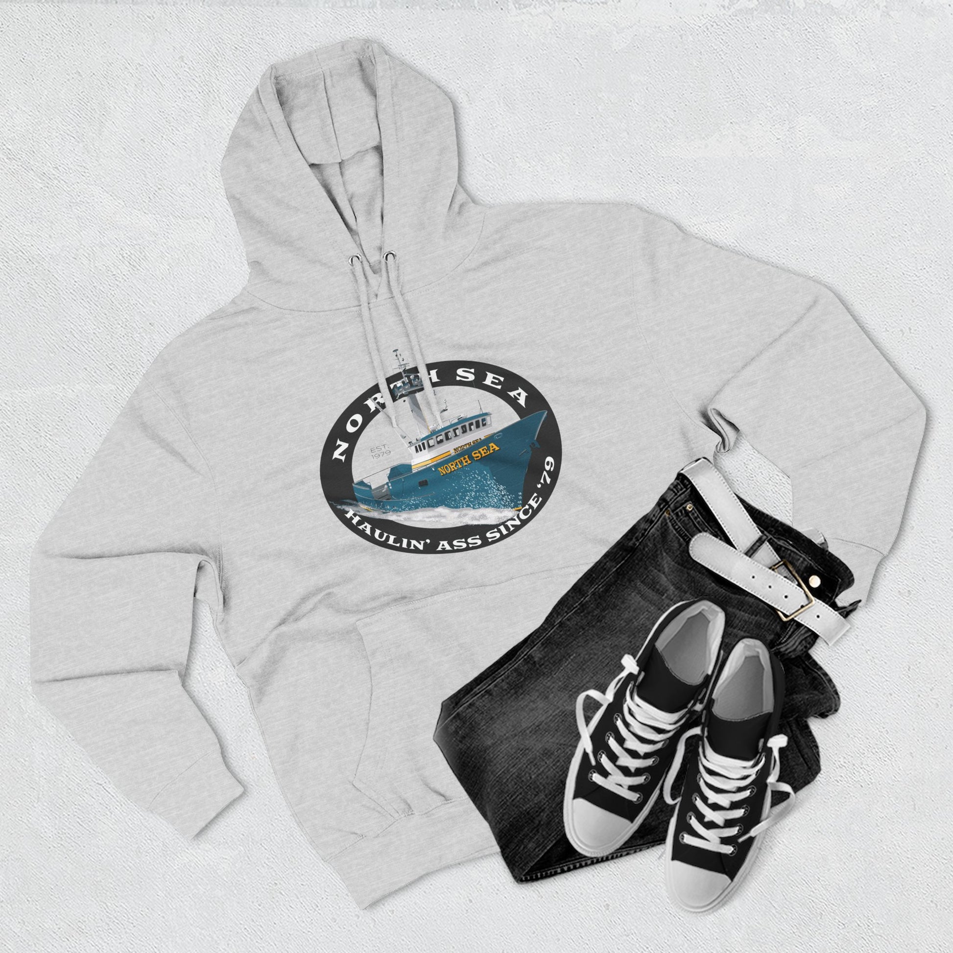Haulin Ass Three-Panel Fleece Hoodie north sea