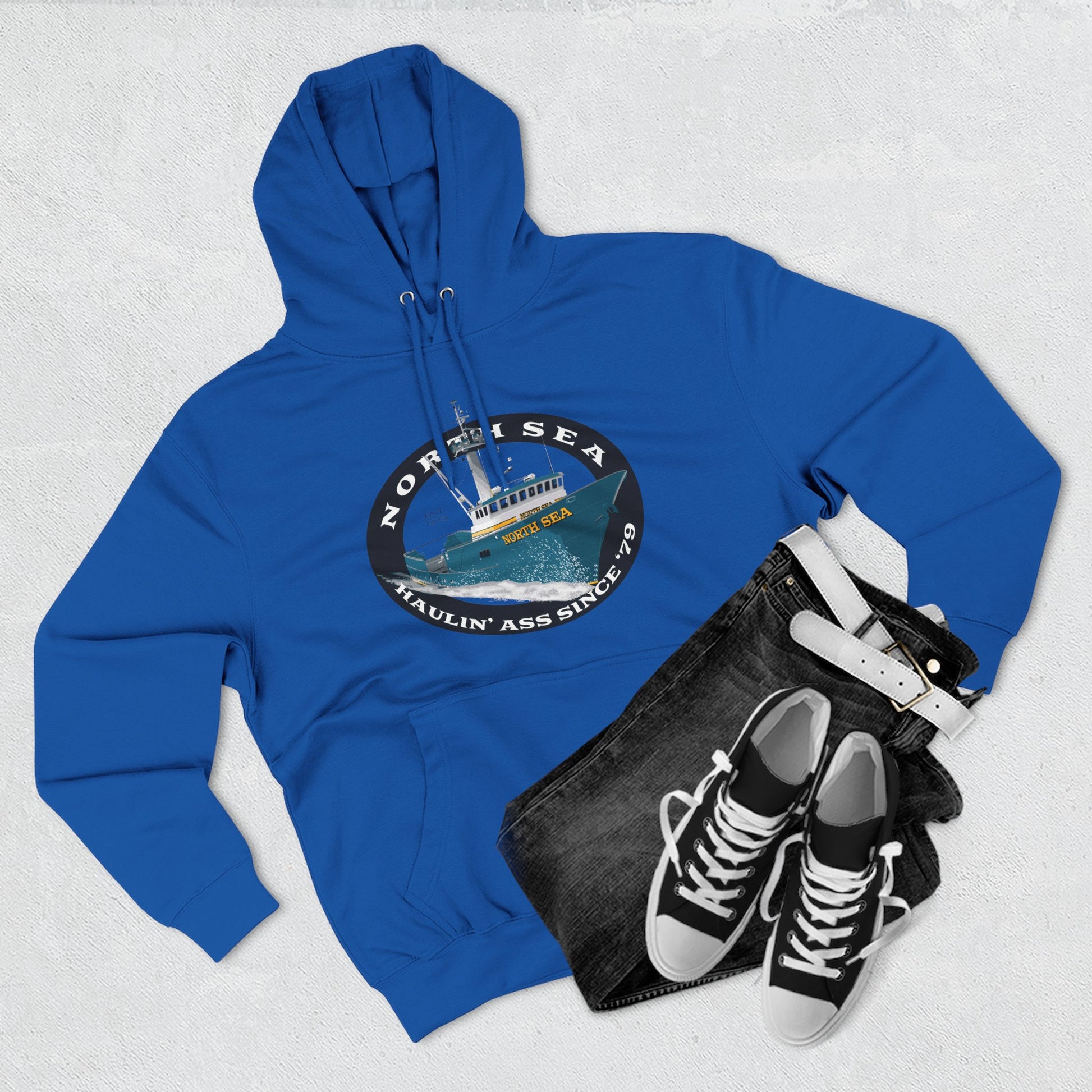 Haulin Ass Three-Panel Fleece Hoodie north sea